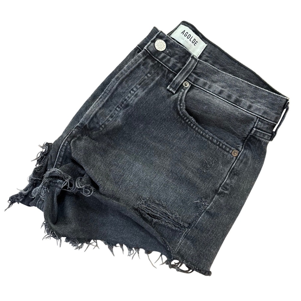 AGOLDE Parker Distressed Denim Shorts Washed Black Carbon Womens 27